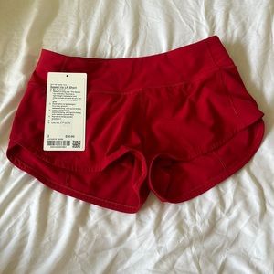 red lululemon speed up shorts